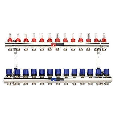 Коллекторная группа из латуни DN 25-13 вых. G-3/4'' евроконус, с расходомерами, без дренажного крана и воздухоотводчика VARMEGA VM15413 купить в Санкт-Петербурге | "Проконсим"