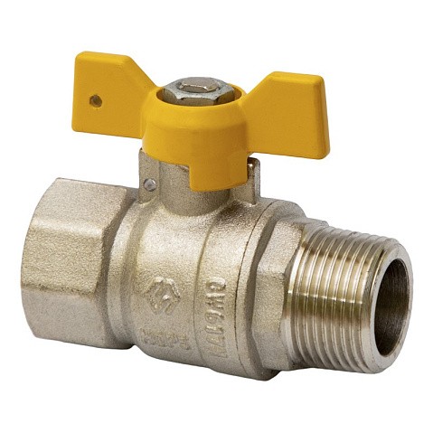 Кран латунный шаровой газовый MVI BV.814 DN 15 PN 25 никелированный полнопроходной муфта-штуцер бабочка купить в Санкт-Петербурге | "Проконсим"