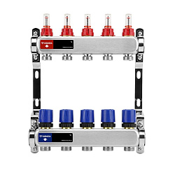  Коллекторная группа из нержавеющей стали DN 25-5 вых. G-3/4'', евроконус, с расходомерами, без дренажного крана и воздухоотводчика, VARMEGA VM15105 (930416003) со склада Проконсим в Санкт-Петербурге
