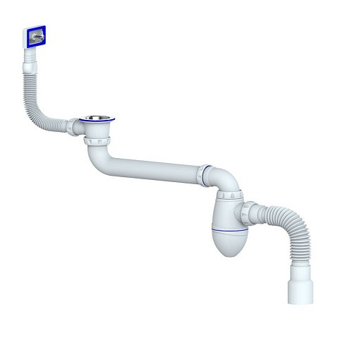 Сифон для умывальника Unicorn АС22, 40х50 гибкий отвод, 1 1/2'' х40 чаша из нержавеющей стали, прямоугольный перелив, со смещением купить в Санкт-Петербурге | "Проконсим"