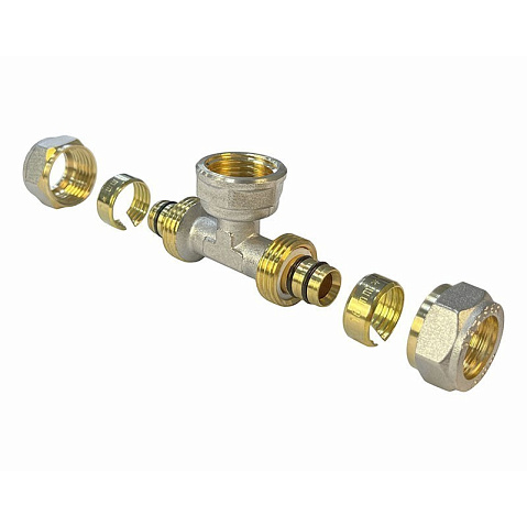 Тройник латунный для PEX труб 20-3/4''-20 PN 10 обжимной никелированный Valfex VF.332.N  купить в Санкт-Петербурге | "Проконсим"