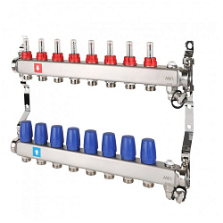  Коллекторная группа из нержавеющей стали DN 25-8 выходов G-3/4'', с расходомерами, с дренажным краном и воздухоотводчиком, евроконус, MVI MS.708.06 (922101668) со склада Проконсим в Санкт-Петербурге