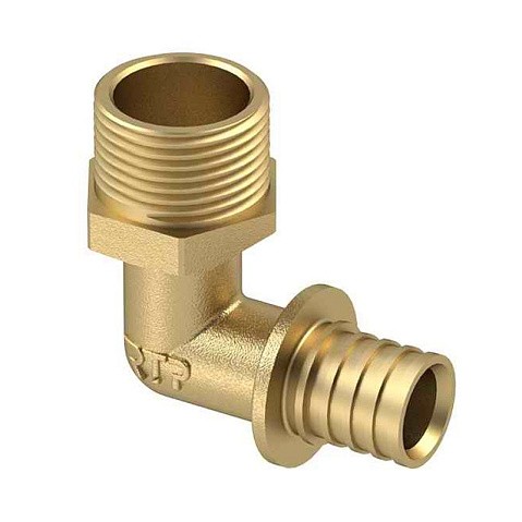 Угольник латунный для PEX труб  20-1/2''  PN 16  под надвижную гильзу с наружной резьбой  РосТурПласт купить в Санкт-Петербурге | "Проконсим"