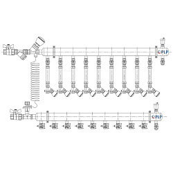  Коллекторный узел на 9 выход. PLP УКЭО-МАКСИМУМ 5-30/25-60кПа Ду50 1'' - 1/2'' Ру10 сталь, подкл. боковое левое (922156289) со склада Проконсим в Санкт-Петербурге