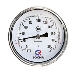  Термометр биметаллический БТ-51.211, DN 100, L 64мм, G1/2'', 0+160гр. латунный, осевой РОСМА (923203224) со склада Проконсим в Санкт-Петербурге