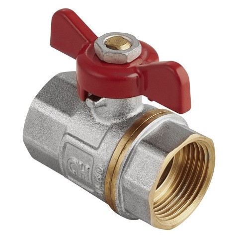Кран латунный шаровой MVI AquaHit BV.313.04 DN 15 PN 25 бабочка муфта-муфта полнопроходной никелированный купить в Санкт-Петербурге | "Проконсим"