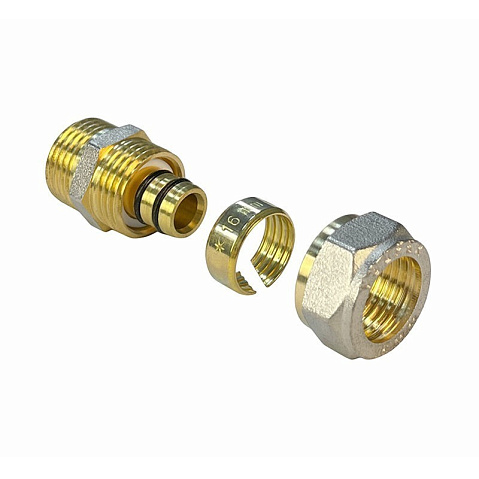 Муфты латунные для PEX труб DN 16-32 PN 10 обжимные никелированные с наружной резьбой Valfex VF.301.N купить в Санкт-Петербурге | "Проконсим"