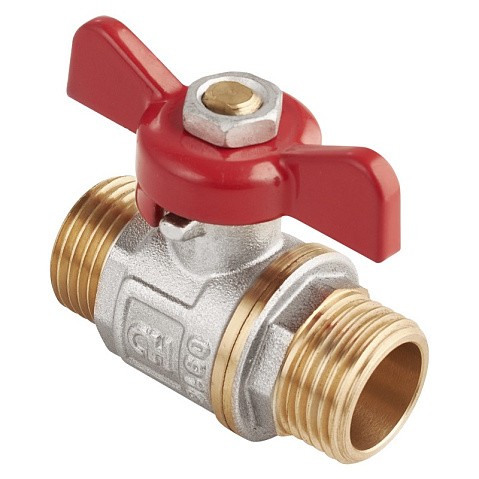 Кран латунный шаровой MVI AquaHit BV.315.04 DN 25 PN 25 бабочка штуцер-штуцер полнопроходной никелированный купить в Санкт-Петербурге | "Проконсим"