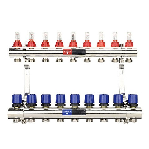 Коллекторная группа из латуни DN 25-9 вых. G-3/4'' евроконус, с расходомерами, без дренажного крана и воздухоотводчика VARMEGA VM15409 купить в Санкт-Петербурге | "Проконсим"