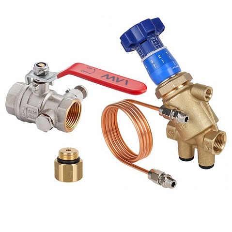 Комплект автоматической балансировки MVI BLN.DP3.05 DN 20 PN 25 (Регулятор перепада давления BL.510 +кран шаровой с дренажем и воздухоотводчиком BV.630 +переходник BL.901.02)  купить в Санкт-Петербурге | "Проконсим"