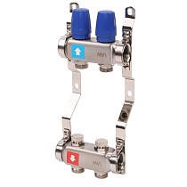 Коллекторная группа из нержавеющей стали DN 25-2 выхода G-3/4'' без расходомеров, без дренажного крана и воздухоотводчика, евроконус MVI MS.402.06 купить в Санкт-Петербурге | "Проконсим"