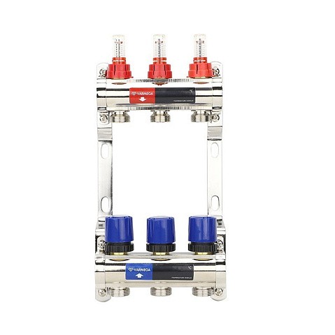 Коллекторная группа из латуни DN 25-3 вых. G-3/4'' евроконус, с расходомерами, без дренажного крана и воздухоотводчика VARMEGA VM15403 купить в Санкт-Петербурге | "Проконсим"