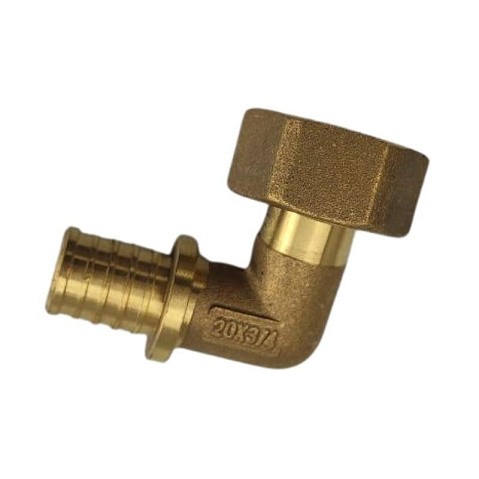 Угольник латунный для PEX труб  20-1/2''  PN 16  под надвижную гильзу с накидной гайкой  РосТурПласт купить в Санкт-Петербурге | "Проконсим"