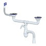 сифон для двойной мойки Unicorn В730V, 40х50 гибкий отвод, 3 1/2'' х40 с отводом для стиральной машины, прямоугольный перелив