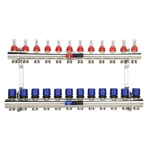 Коллекторная группа из латуни DN 25-12 вых. G-3/4'' евроконус, с расходомерами, без дренажного крана и воздухоотводчика VARMEGA VM15412 купить в Санкт-Петербурге | "Проконсим"