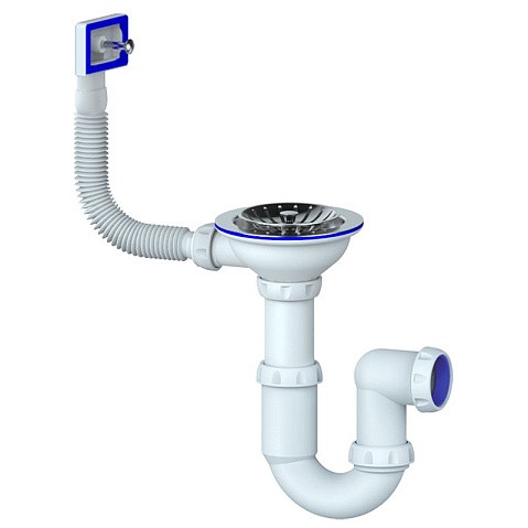 Сифон для мойки Unicorn Y410, без отвода, 3 1/2'' х40 чаша из нержавеющей стали, прямоугольный перелив купить в Санкт-Петербурге | "Проконсим"