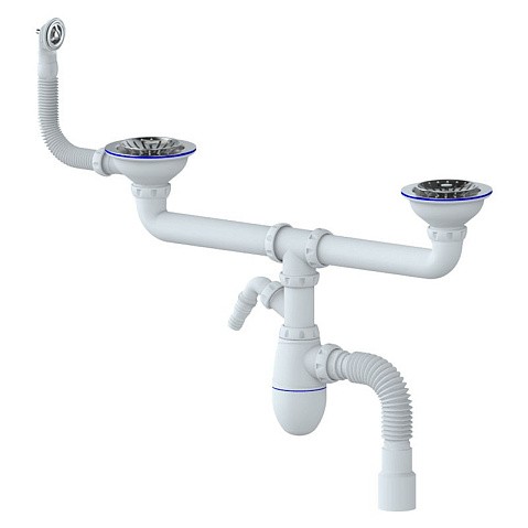 сифон для двойной мойки Unicorn В731V, 40х50 гибкий отвод, 3 1/2'' х40 с отводом для стиральной машины, круглый перелив купить в Санкт-Петербурге | "Проконсим"