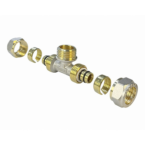 Тройники латунные для PEX труб DN 16-32 PN 10 обжимные никелированные с наружной резьбой Valfex VF.333.N купить в Санкт-Петербурге | "Проконсим"