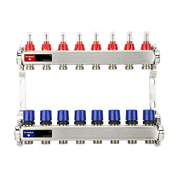  Коллекторная группа из нержавеющей стали DN 25-8 вых. G-3/4'', евроконус, с расходомерами, без дренажного крана и воздухоотводчика, VARMEGA VM15108 (930416006) со склада Проконсим в Санкт-Петербурге