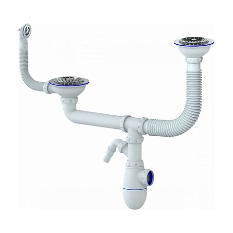 Сифон для двойной мойки Unicorn Y710V, без отвода, 3 1/2'' х40 с отводом для стиральной машины, круглый перелив купить в Санкт-Петербурге | "Проконсим"