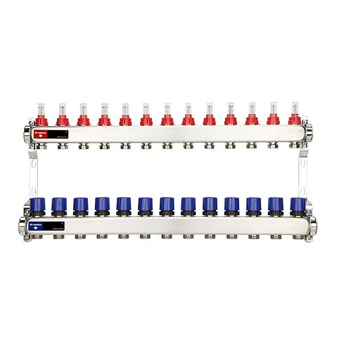 Коллекторная группа из нержавеющей стали DN 25-13 вых. G-3/4'' евроконус, с расходомерами, без дренажного крана и воздухоотводчика VARMEGA VM15113 купить в Санкт-Петербурге | "Проконсим"