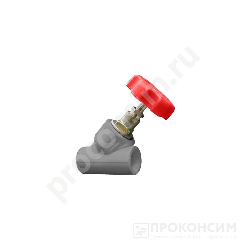Цена 710,44 рубля с НДС.  Ожидается пополнение. Вентиль полипропиленовый 45гр. VALFEX 32 PN 25 ВР-ВР серый 10174032Г (930024019) со склада Проконсим в Санкт-Петербурге