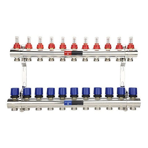 Коллекторная группа из латуни DN 25-11 вых. G-3/4'' евроконус, с расходомерами, без дренажного крана и воздухоотводчика VARMEGA VM15411 купить в Санкт-Петербурге | "Проконсим"