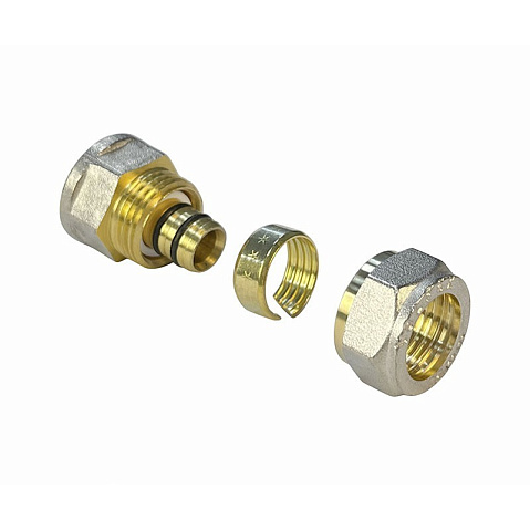 Муфта латунная для PEX труб 20-3/4'' PN 10 обжимная никелированная Valfex VF.302.N  купить в Санкт-Петербурге | "Проконсим"