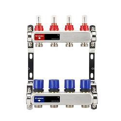  Коллекторная группа из нержавеющей стали DN 25-4 вых. G-3/4'', евроконус, с расходомерами, без дренажного крана и воздухоотводчика, VARMEGA VM15104 (930416002) со склада Проконсим в Санкт-Петербурге