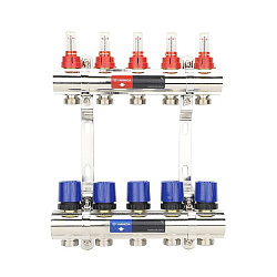  Коллекторная группа из латуни DN 25-5 вых. G-3/4'', евроконус, с расходомерами, без дренажного крана и воздухоотводчика, VARMEGA VM15405 (930416503) со склада Проконсим в Санкт-Петербурге