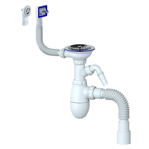 Сифон для мойки Unicorn В427Р, 40х50 гибкий отвод, 3 1/2'' х40 с отводом для стиральной машины, круглый и прямоугольный перелив купить в Санкт-Петербурге | "Проконсим"